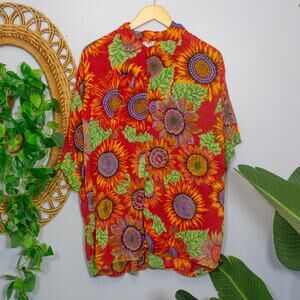 Vtg 90s Sunflower Hawaiian Button Shirt Alt Vacation Dadcore L/XL | True Autumn